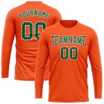 Personalized Orange Kelly Green-White Long Sleeve Performance T-Shirt Team Custom Name and Number