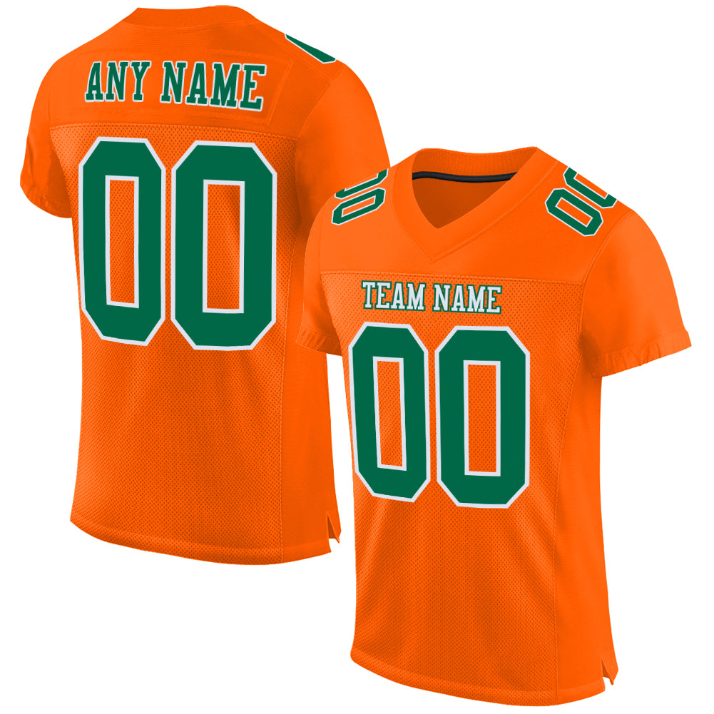 Personalized Orange Kelly Green-White Mesh Authentic Football Jersey Team Custom Name and Number