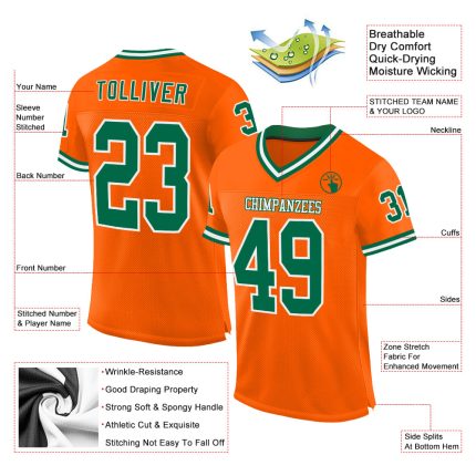 Personalized Orange Kelly Green-White Mesh Authentic Throwback Football Jersey Team Custom Name and Number