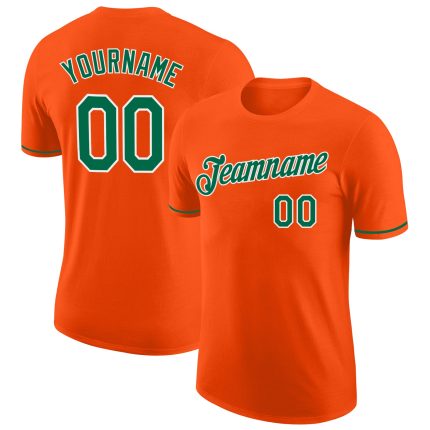 Personalized Orange Kelly Green-White Performance T-Shirt Team Custom Name and Number