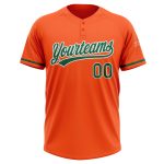 Personalized Orange Kelly Green-White Two-Button Unisex Softball Jersey
