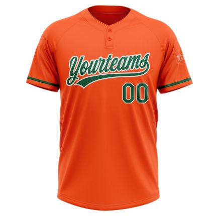 Personalized Orange Kelly Green-White Two-Button Unisex Softball Jersey