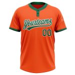 Personalized Orange Kelly Green-White Two-Button Unisex Softball Jersey Team Custom Name and Number