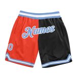 Personalized Orange Light Blue-Black Authentic Throwback Split Fashion Basketball Shorts Team Custom Name and Number