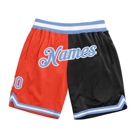 Personalized Orange Light Blue-Black Authentic Throwback Split Fashion Basketball Shorts Team Custom Name and Number