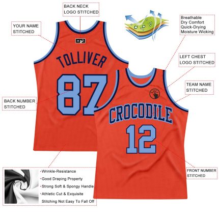 Personalized Orange Light Blue-Navy Authentic Throwback Basketball Jersey Team Custom Name and Number
