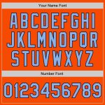 Personalized Orange Light Blue-Navy Bomber Full-Snap Varsity Letterman Jacket Team Custom Name and Number