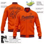 Personalized Orange Navy Bomber Full-Snap Varsity Letterman Jacket Team Custom Name and Number