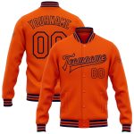 Personalized Orange Navy Bomber Full-Snap Varsity Letterman Jacket Team Custom Name and Number