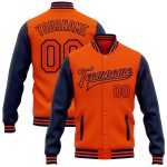Personalized Orange Navy Bomber Full-Snap Varsity Letterman Two Tone Jacket Team Custom Name and Number