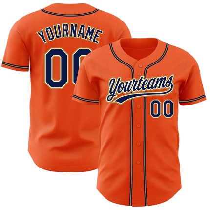 Personalized Orange Navy Cream-Old Gold Authentic Baseball Jersey Team Custom Name and Number