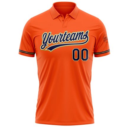 Personalized Orange Navy Cream-Old Gold Performance Vapor Golf Polo Shirt Team Custom Name and Number