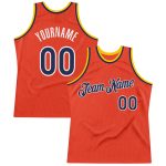 Personalized Orange Navy-Gold Authentic Throwback Basketball Jersey Team Custom Name and Number
