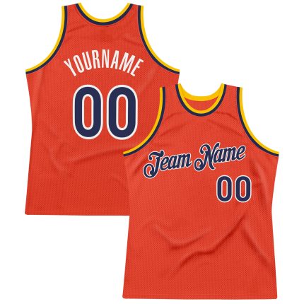 Personalized Orange Navy-Gold Authentic Throwback Basketball Jersey Team Custom Name and Number