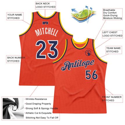 Personalized Orange Navy-Gold Authentic Throwback Basketball Jersey Team Custom Name and Number