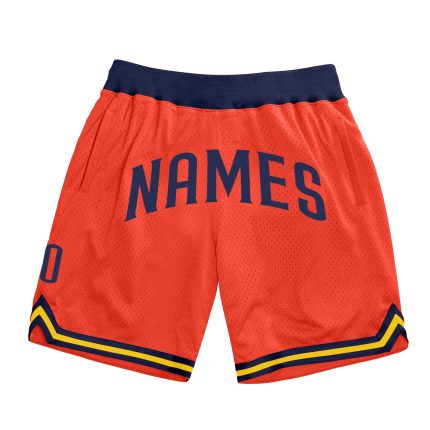 Personalized Orange Navy-Gold Authentic Throwback Basketball Shorts