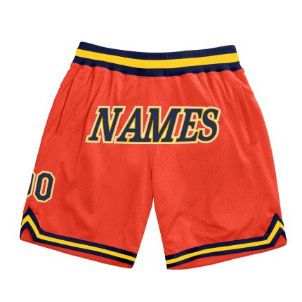 Personalized Orange Navy-Gold Authentic Throwback Basketball Shorts Team Custom Name and Number