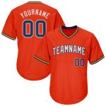 Personalized Orange Navy-Gold Authentic Throwback Rib-Knit Baseball Jersey Shirt Team Custom Name and Number