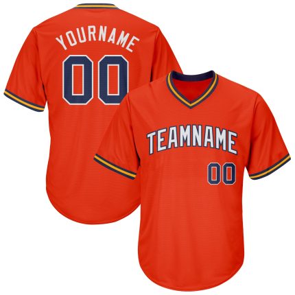 Personalized Orange Navy-Gold Authentic Throwback Rib-Knit Baseball Jersey Shirt Team Custom Name and Number