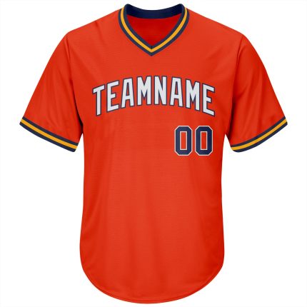 Personalized Orange Navy-Gold Authentic Throwback Rib-Knit Baseball Jersey Shirt Team Custom Name and Number