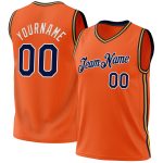 Personalized Orange Navy Gold-White Authentic Throwback Basketball Jersey Team Custom Name and Number