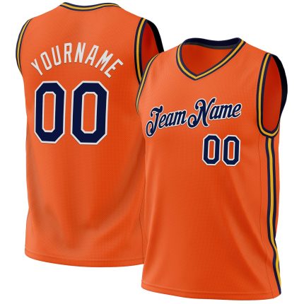 Personalized Orange Navy Gold-White Authentic Throwback Basketball Jersey Team Custom Name and Number