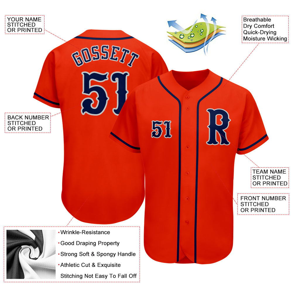 Personalized Orange Navy-Gray Authentic Baseball Jersey Team Custom Name and Number Personalized Orange Navy-Gray Authentic Baseball Jersey Team Custom Name and Number - Image 3