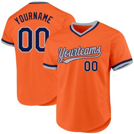 Personalized Orange Navy-Gray Authentic Throwback Baseball Jersey Team Custom Name and Number