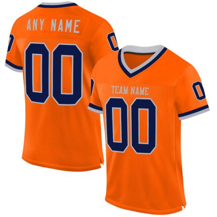 Personalized Orange Navy-Gray Mesh Authentic Throwback Football Jersey Team Custom Name and Number