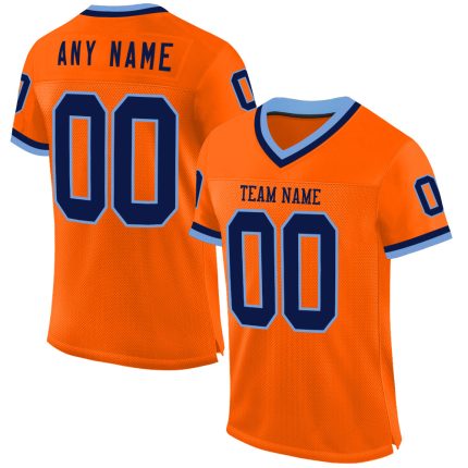 Personalized Orange Navy-Light Blue Mesh Authentic Throwback Football Jersey Team Custom Name and Number