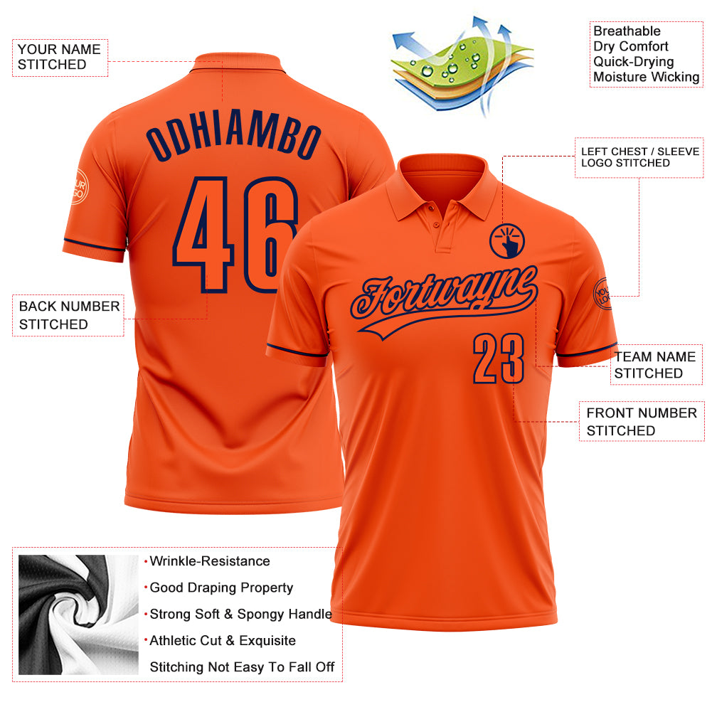 Personalized Orange Navy Performance Vapor Golf Polo Shirt Team Custom Name and Number Personalized Orange Navy Performance Vapor Golf Polo Shirt Team Custom Name and Number - Image 3