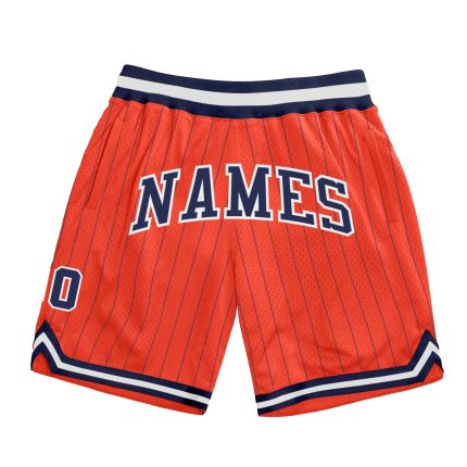Personalized Orange Navy Pinstripe Navy-White Authentic Basketball Shorts Team Custom Name and Number