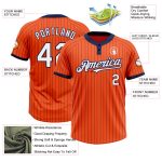 Personalized Orange Navy Pinstripe White Two-Button Unisex Softball Jersey Team Custom Name and Number