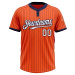 Personalized Orange Navy Pinstripe White Two-Button Unisex Softball Jersey Team Custom Name and Number