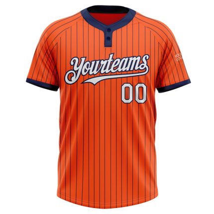 Personalized Orange Navy Pinstripe White Two-Button Unisex Softball Jersey Team Custom Name and Number