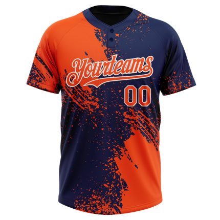 Personalized Orange Navy-White 3D Pattern Abstract Brush Stroke Two-Button Unisex Softball Jersey Team Custom Name and Number