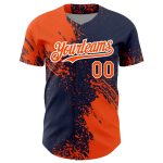 Personalized Orange Navy-White 3D Pattern Design Abstract Brush Stroke Authentic Baseball Jersey Team Custom Name and Number