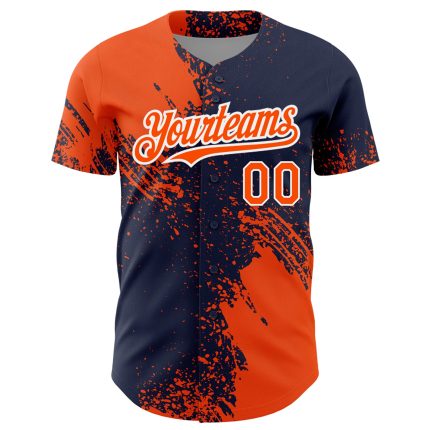 Personalized Orange Navy-White 3D Pattern Design Abstract Brush Stroke Authentic Baseball Jersey Team Custom Name and Number