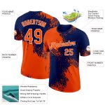 Personalized Orange Navy-White 3D Pattern Design Abstract Brush Stroke Performance T-Shirt Team Custom Name and Number