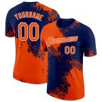 Personalized Orange Navy-White 3D Pattern Design Abstract Brush Stroke Performance T-Shirt Team Custom Name and Number