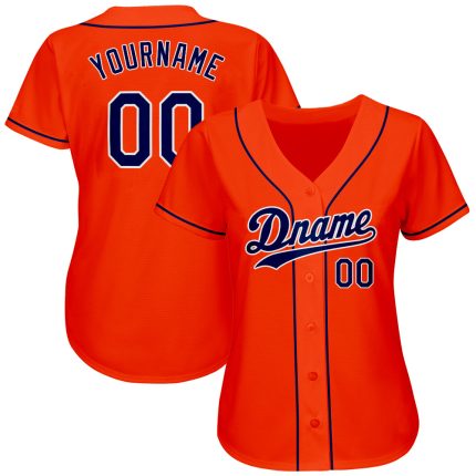 Personalized Orange Navy-White Authentic Baseball Jersey