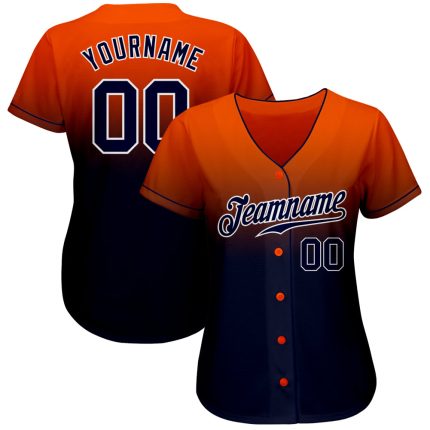 Personalized Orange Navy-White Authentic Fade Fashion Baseball Jersey Team Custom Name and Number