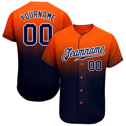 Personalized Orange Navy-White Authentic Fade Fashion Baseball Jersey Team Custom Name and Number