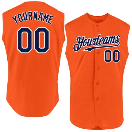 Personalized Orange Navy-White Authentic Sleeveless Baseball Jersey