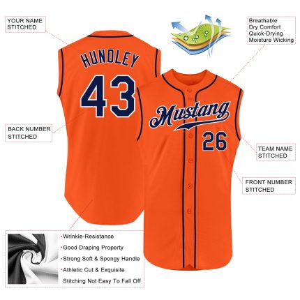 Personalized Orange Navy-White Authentic Sleeveless Baseball Jersey Team Custom Name and Number