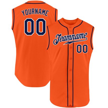 Personalized Orange Navy-White Authentic Sleeveless Baseball Jersey Team Custom Name and Number