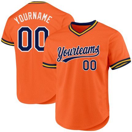 Personalized Orange Navy-White Authentic Throwback Baseball Jersey Team Custom Name and Number