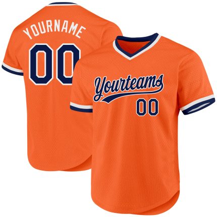 Personalized Orange Navy-White Authentic Throwback Baseball Jersey