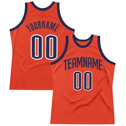 Personalized Orange Navy-White Authentic Throwback Basketball Jersey Team Custom Name and Number