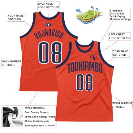 Personalized Orange Navy-White Authentic Throwback Basketball Jersey Team Custom Name and Number